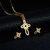 RINHOO Fish Horse Wing Rose Flower Gold Color Stainless Steel Sets For Women Necklace Earrings Jewelry Set Wedding Jewelry
