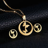 RINHOO Fish Horse Wing Rose Flower Gold Color Stainless Steel Sets For Women Necklace Earrings Jewelry Set Wedding Jewelry