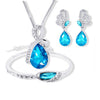 2018 New Wholesale Austrian Crystal Jewelry Sets Water Drop Pendant Necklace Stud Earring Bracelet Silver Plated Jewellery Women