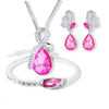 2018 New Wholesale Austrian Crystal Jewelry Sets Water Drop Pendant Necklace Stud Earring Bracelet Silver Plated Jewellery Women